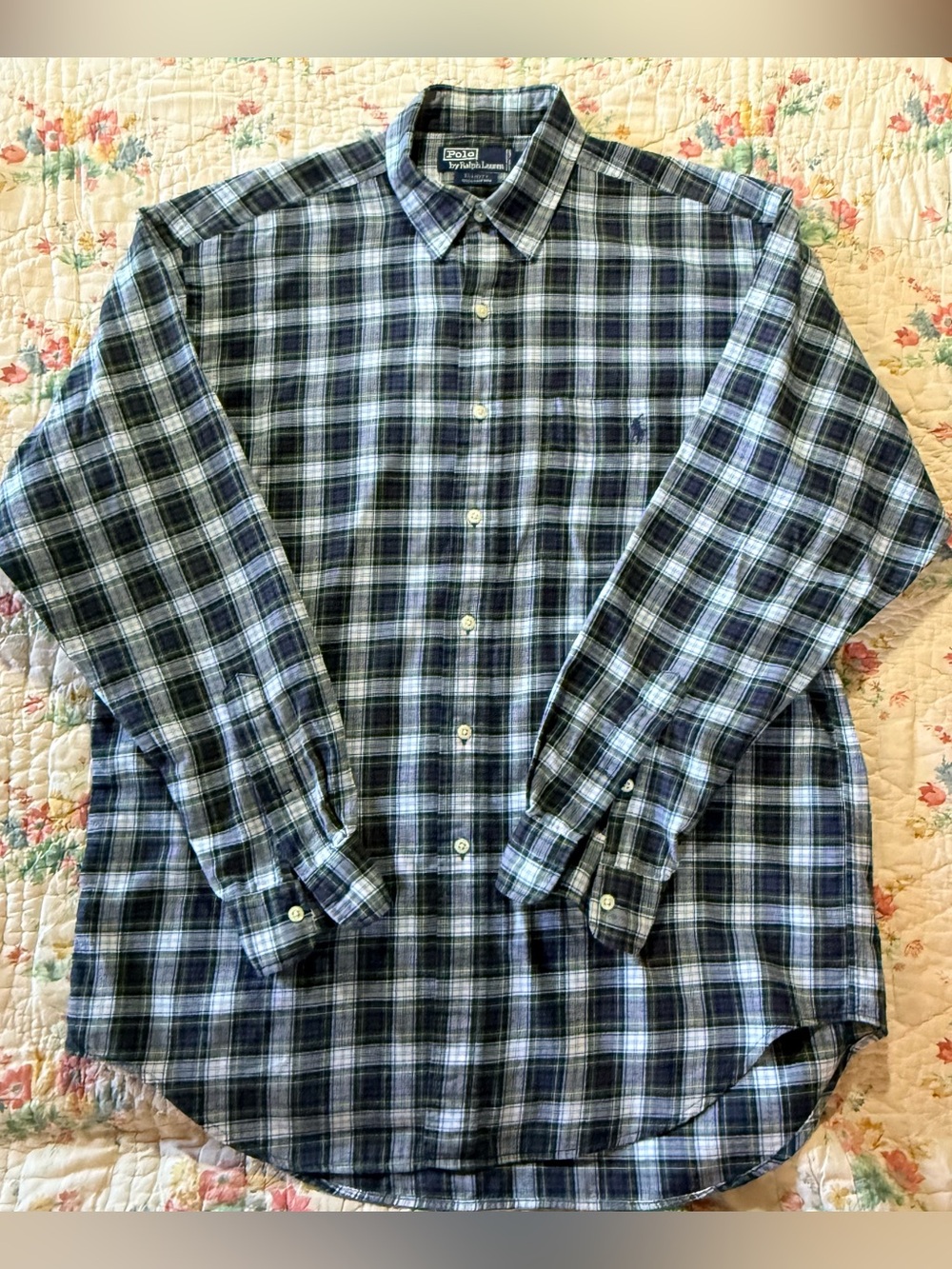 Vintage Polo Ralph Lauren Elliott Plaid Button Down Shirt M Navy Green 90s